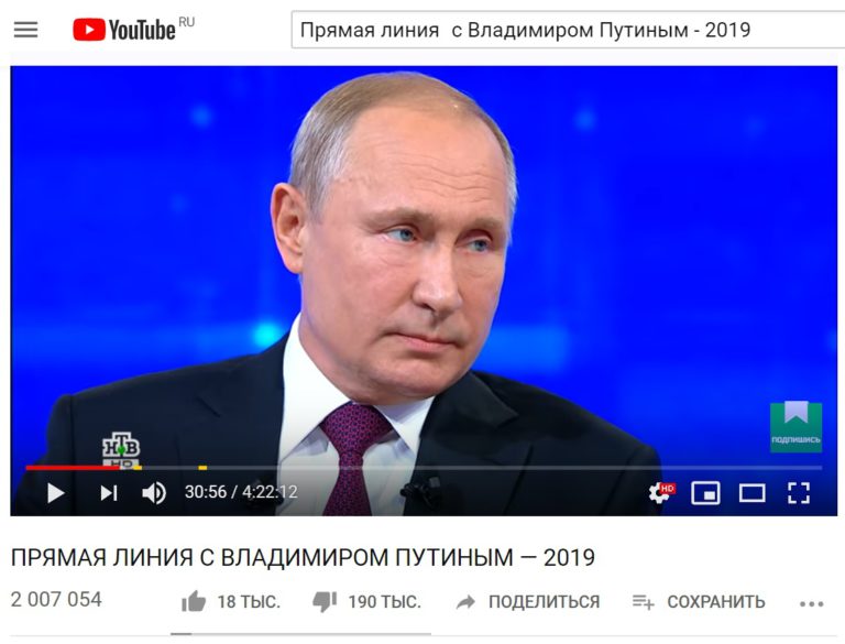 Интерес россиян к «прямой линии с Путиным» падает, а дизлайки растут